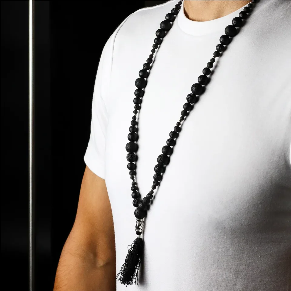 Collier en pierre de lave de Bali, Modèle 1, ancrage : Modèle unique