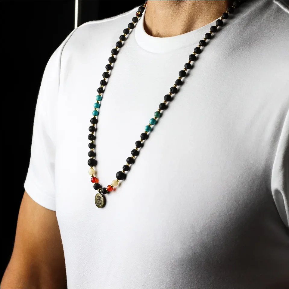 Collier en pierre de lave de Bali, Modèle 4, éveil spirituel : Modèle unique