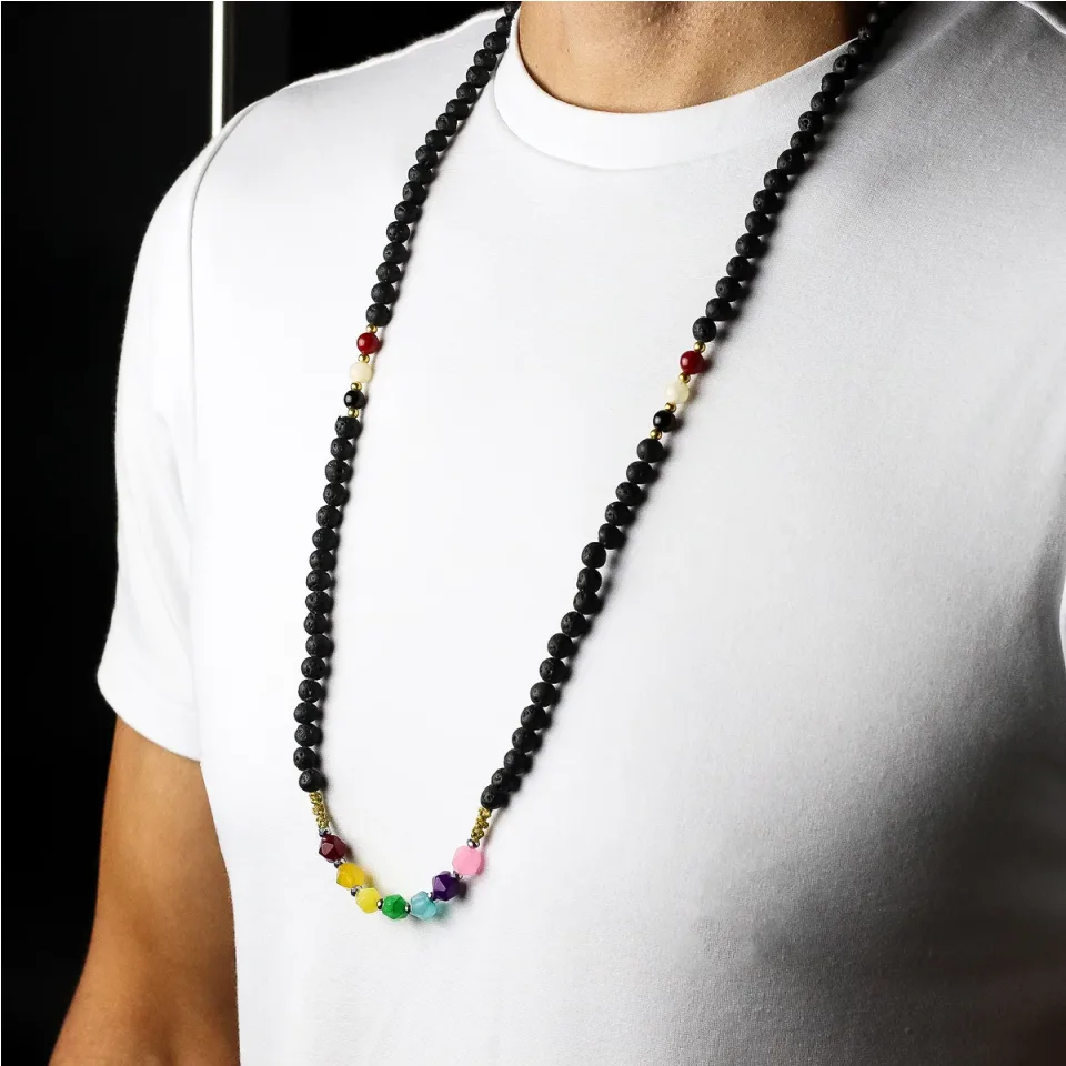 Collier en pierre de lave de Bali, Modèle 5, réconfort : Modèle unique