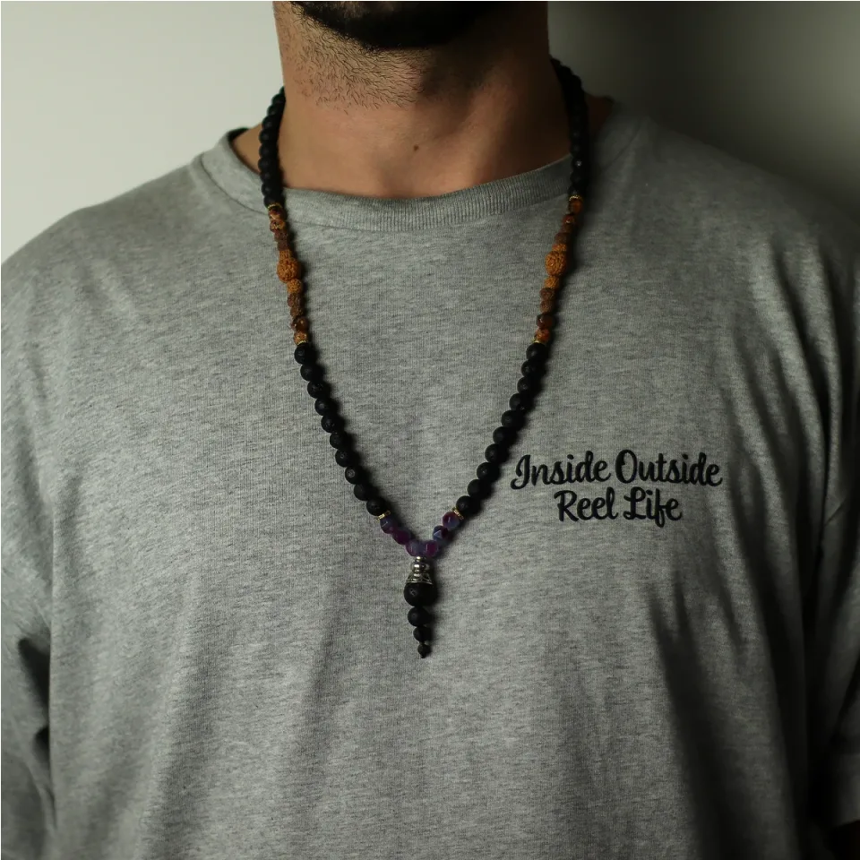 Collier en pierre de lave de Bali, Modèle 10, côté sombre : Modèle unique