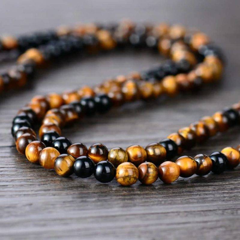 Collier Mala Œil de Tigre Bijoux pierre naturelle Collier pierre naturelle