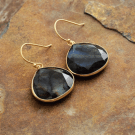 Boucles d&rsquo;Oreilles Pierre Naturelle « Labradorite » Bijoux pierre naturelle Boucles d'oreilles pierre naturelle