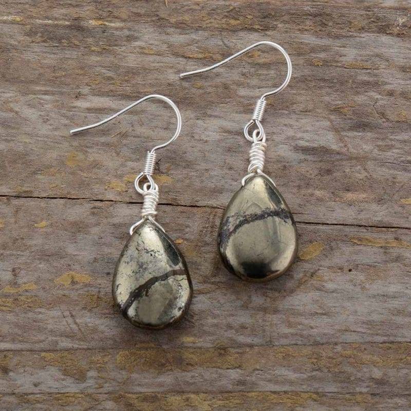 Boucles d&rsquo;Oreilles Pierre Naturelle « Pyrite » Bijoux pierre naturelle Boucles d'oreilles pierre naturelle