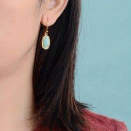 Boucles d&rsquo;Oreilles Pierre Naturelle « Amazonite Dorée » Bijoux pierre naturelle Boucles d'oreilles pierre naturelle