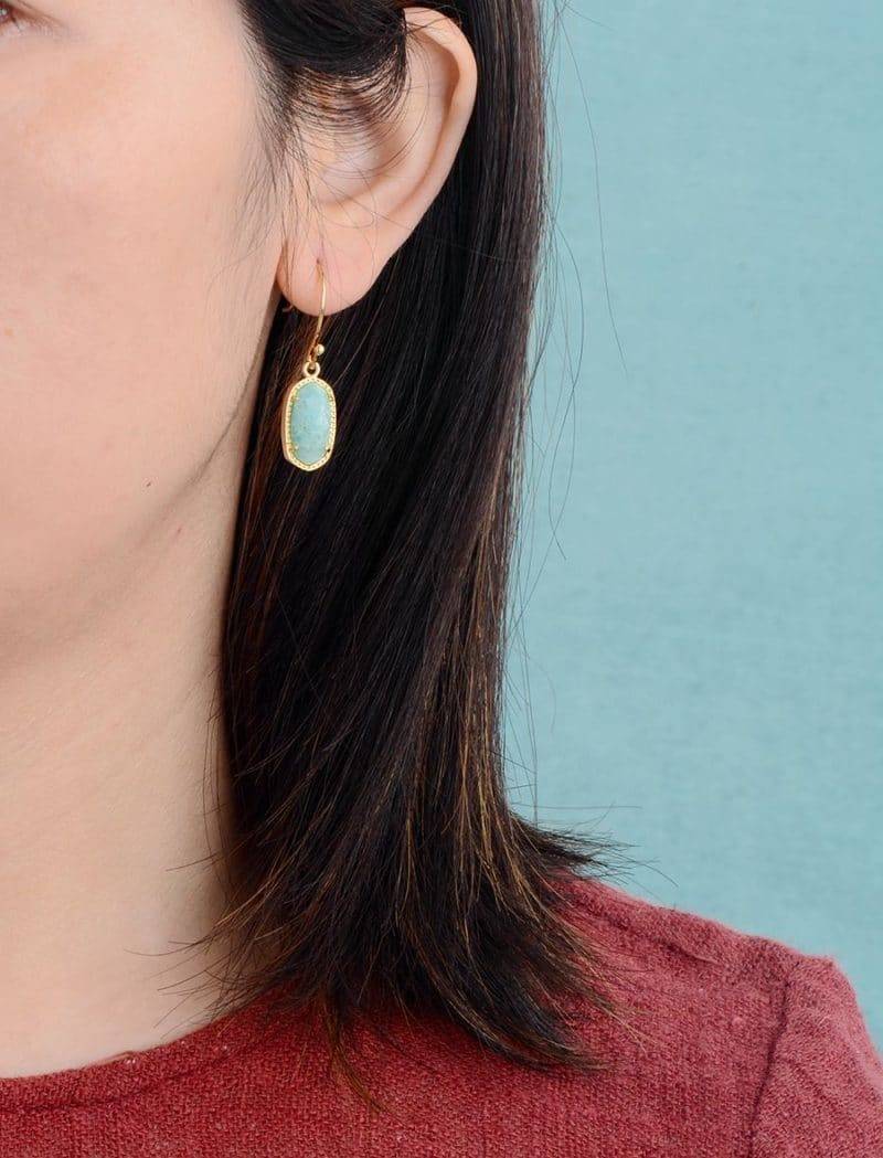 Boucles d&rsquo;Oreilles Pierre Naturelle « Amazonite Dorée » Bijoux pierre naturelle Boucles d'oreilles pierre naturelle