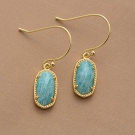 Boucles d&rsquo;Oreilles Pierre Naturelle « Amazonite Dorée » Bijoux pierre naturelle Boucles d'oreilles pierre naturelle