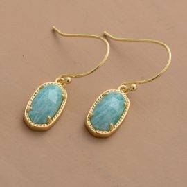 Boucles d&rsquo;Oreilles Pierre Naturelle « Amazonite Dorée » Bijoux pierre naturelle Boucles d'oreilles pierre naturelle