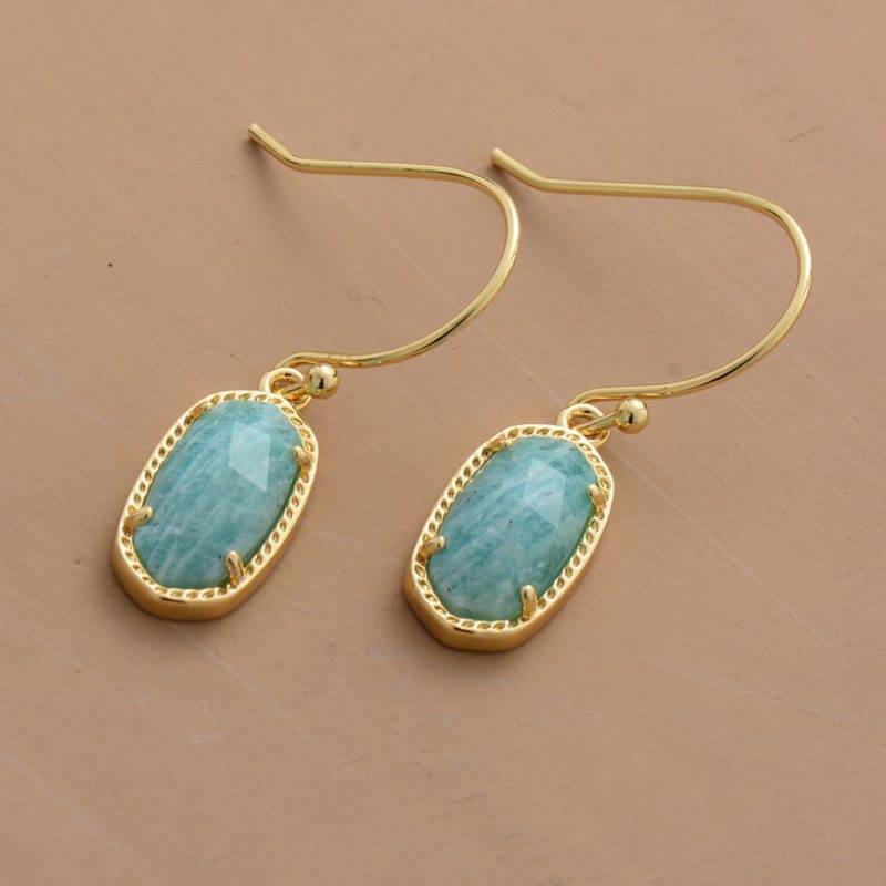 Boucles d&rsquo;Oreilles Pierre Naturelle « Amazonite Dorée » Bijoux pierre naturelle Boucles d'oreilles pierre naturelle