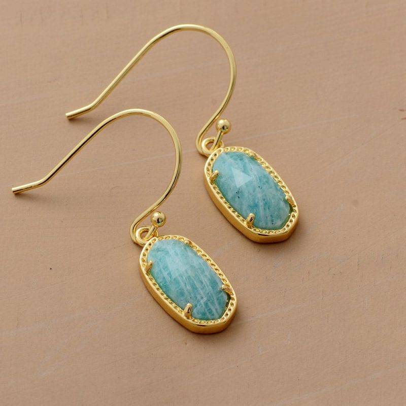 Boucles d&rsquo;Oreilles Pierre Naturelle « Amazonite Dorée » Bijoux pierre naturelle Boucles d'oreilles pierre naturelle
