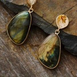 Boucles d&rsquo;Oreilles Pierre Naturelle « Labradorite Dorée » Bijoux pierre naturelle Boucles d'oreilles pierre naturelle