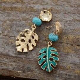 Boucles d&rsquo;Oreilles Pierre Naturelle « Feuilles Turquoise » Bijoux pierre naturelle Boucles d'oreilles pierre naturelle