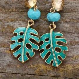 Boucles d&rsquo;Oreilles Pierre Naturelle « Feuilles Turquoise » Bijoux pierre naturelle Boucles d'oreilles pierre naturelle
