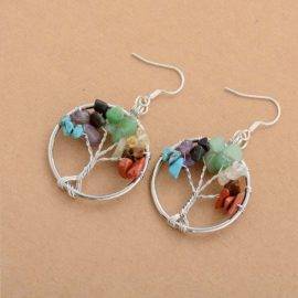 Boucles d&rsquo;Oreilles Pierre Naturelle « 7 Chakras Arbre de Vie » Bijoux pierre naturelle Boucles d'oreilles pierre naturelle
