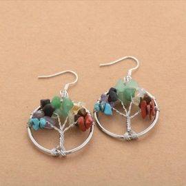 Boucles d&rsquo;Oreilles Pierre Naturelle « 7 Chakras Arbre de Vie » Bijoux pierre naturelle Boucles d'oreilles pierre naturelle