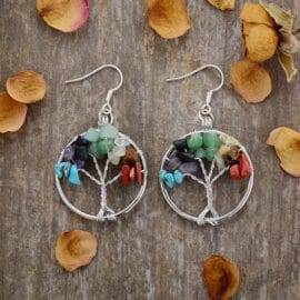 Boucles d&rsquo;Oreilles Pierre Naturelle « 7 Chakras Arbre de Vie » Bijoux pierre naturelle Boucles d'oreilles pierre naturelle