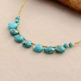 Collier Pierre Turquoise Dorée Bijoux pierre naturelle Collier pierre naturelle