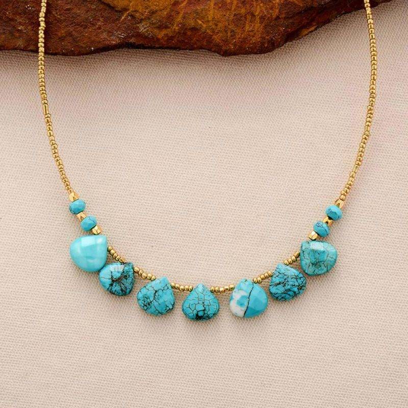 Collier Pierre Turquoise Dorée Bijoux pierre naturelle Collier pierre naturelle