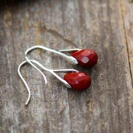 Boucles d&rsquo;Oreilles Pierre Naturelle « Jaspe Rouge » Bijoux pierre naturelle Boucles d'oreilles pierre naturelle
