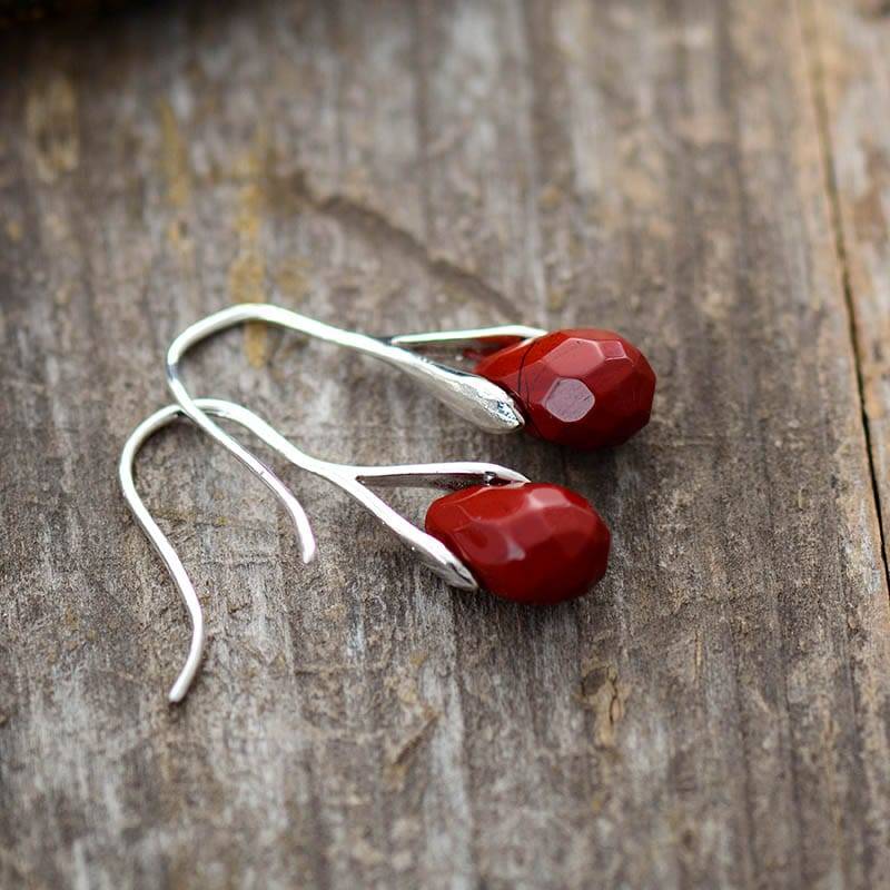 Boucles d&rsquo;Oreilles Pierre Naturelle « Jaspe Rouge » Bijoux pierre naturelle Boucles d'oreilles pierre naturelle