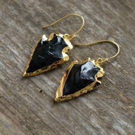 Boucles d&rsquo;Oreilles Pierre Naturelle « Flèche Obsidienne » Bijoux pierre naturelle Boucles d'oreilles pierre naturelle