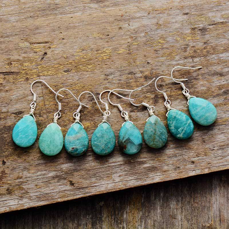 Boucles d&rsquo;Oreilles Pierre Naturelle d&rsquo;Amazonite Bijoux pierre naturelle Boucles d'oreilles pierre naturelle