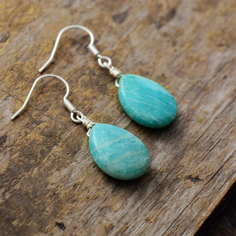 Boucles d&rsquo;Oreilles Pierre Naturelle d&rsquo;Amazonite Bijoux pierre naturelle Boucles d'oreilles pierre naturelle