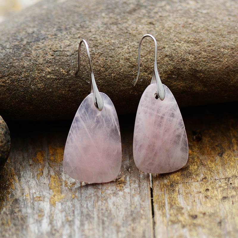 Boucles d&rsquo;Oreilles Pierre Naturelle « Quartz Rose » Bijoux pierre naturelle Boucles d'oreilles pierre naturelle