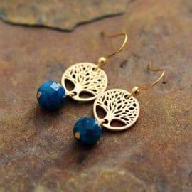 Boucles d&rsquo;Oreilles Pierre Naturelle « Arbre de Vie en Apatite » Bijoux pierre naturelle Boucles d'oreilles pierre naturelle