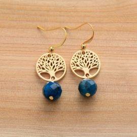 Boucles d&rsquo;Oreilles Pierre Naturelle « Arbre de Vie en Apatite » Bijoux pierre naturelle Boucles d'oreilles pierre naturelle