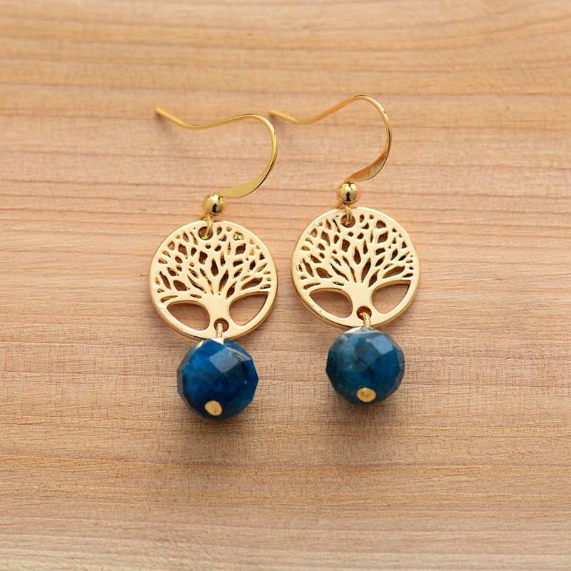 Boucles d&rsquo;Oreilles Pierre Naturelle « Arbre de Vie en Apatite » Bijoux pierre naturelle Boucles d'oreilles pierre naturelle