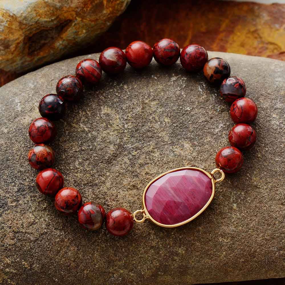 Bracelet d&rsquo;amitié en Rhodonite Bijoux pierre naturelle Bracelet pierre naturelle