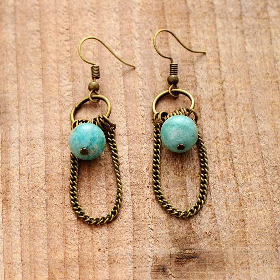 Boucles d&rsquo;Oreilles Pierre Naturelle « Amazonite Vintage » Bijoux pierre naturelle Boucles d'oreilles pierre naturelle