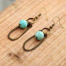 Boucles d&rsquo;Oreilles Pierre Naturelle « Amazonite Vintage » Bijoux pierre naturelle Boucles d'oreilles pierre naturelle