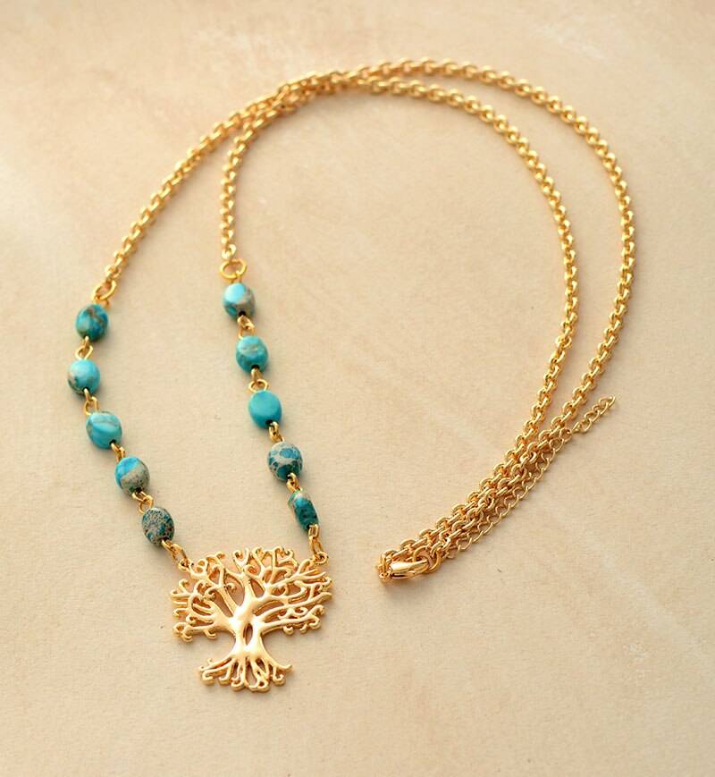 Collier « Arbre de Vie » en Jaspe Dorée Bijoux pierre naturelle Collier pierre naturelle