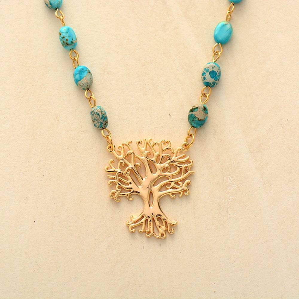 Collier « Arbre de Vie » en Jaspe Dorée Bijoux pierre naturelle Collier pierre naturelle