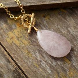 Collier Goutte en Quartz Rose Bijoux pierre naturelle Collier pierre naturelle