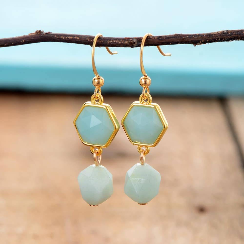 Boucles d&rsquo;Oreilles Pierre Naturelle « Amazonite Géométrique » Bijoux pierre naturelle Boucles d'oreilles pierre naturelle