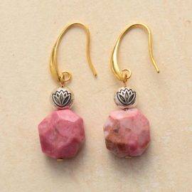 Boucles D&rsquo;oreilles Fleur De Lotus En Rhodonite Bijoux pierre naturelle Boucles d'oreilles pierre naturelle