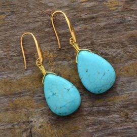Boucles d&rsquo;Oreilles Pierre Naturelle « Gouttes Turquoise » Bijoux pierre naturelle Boucles d'oreilles pierre naturelle