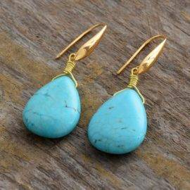 Boucles d&rsquo;Oreilles Pierre Naturelle « Gouttes Turquoise » Bijoux pierre naturelle Boucles d'oreilles pierre naturelle