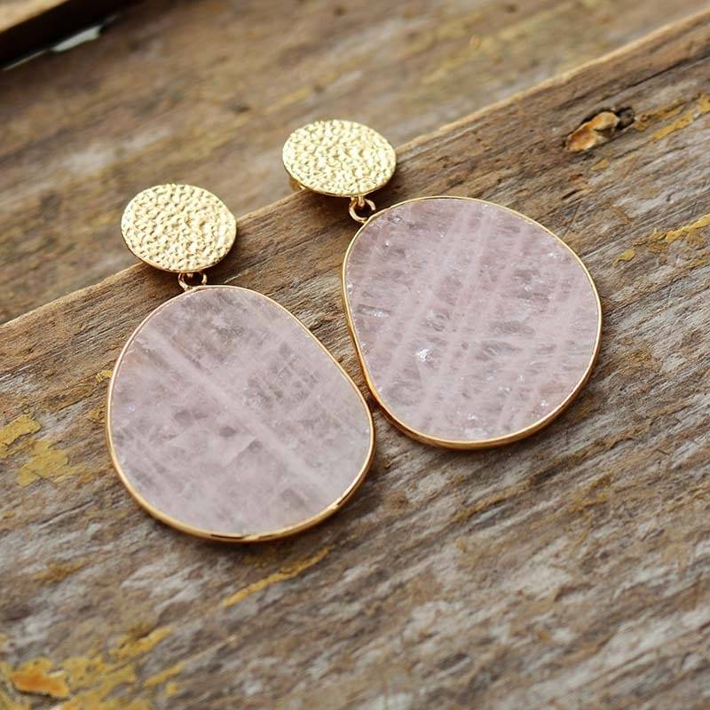 Boucles d&rsquo;Oreilles Pierre Naturelle « Quartz Rose » Bijoux pierre naturelle Boucles d'oreilles pierre naturelle