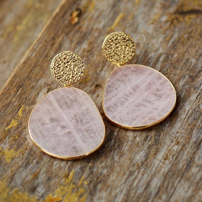 Boucles d&rsquo;Oreilles Pierre Naturelle « Quartz Rose » Bijoux pierre naturelle Boucles d'oreilles pierre naturelle