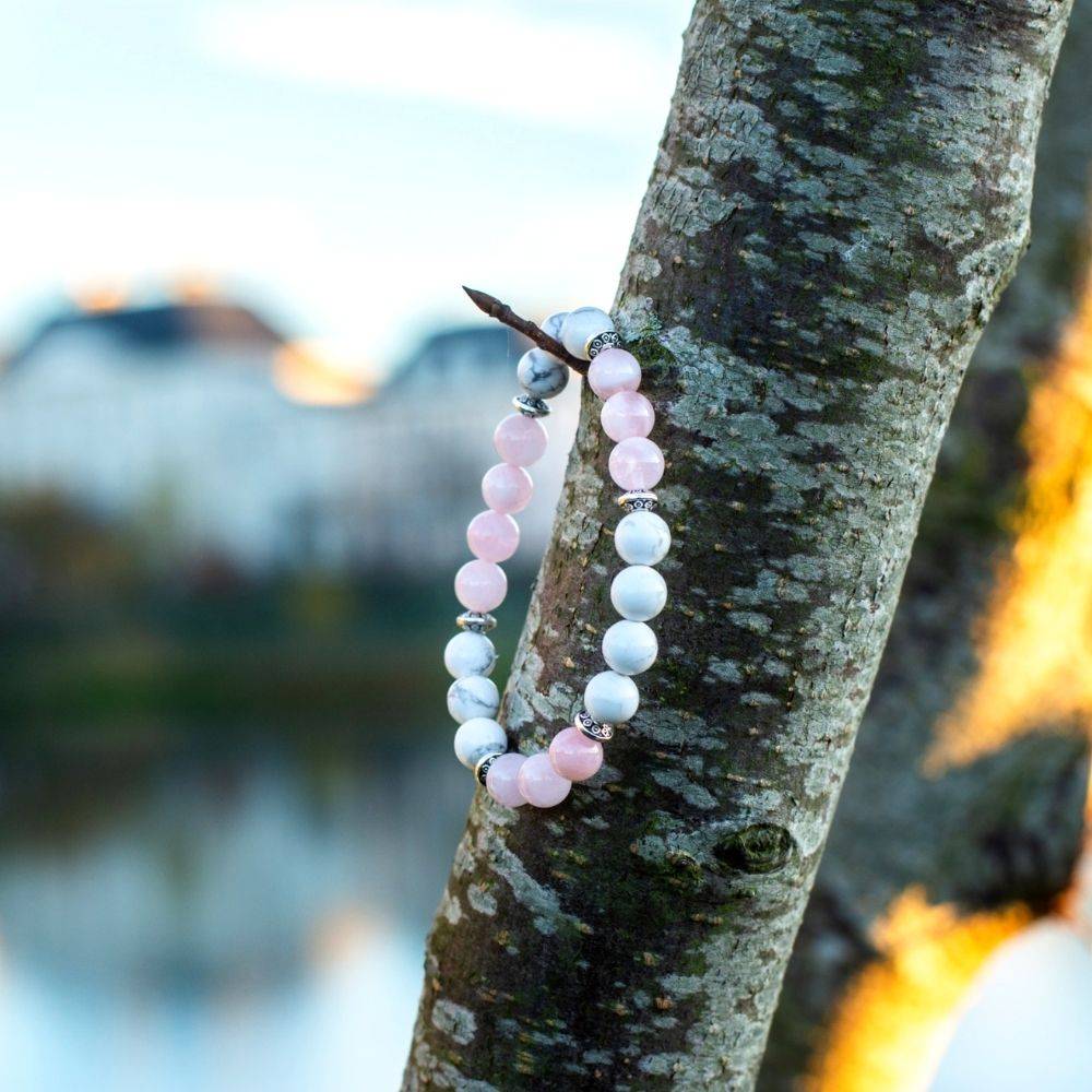 Bracelet Quartz Rose Et Howlite Bijoux pierre naturelle Bracelet pierre naturelle