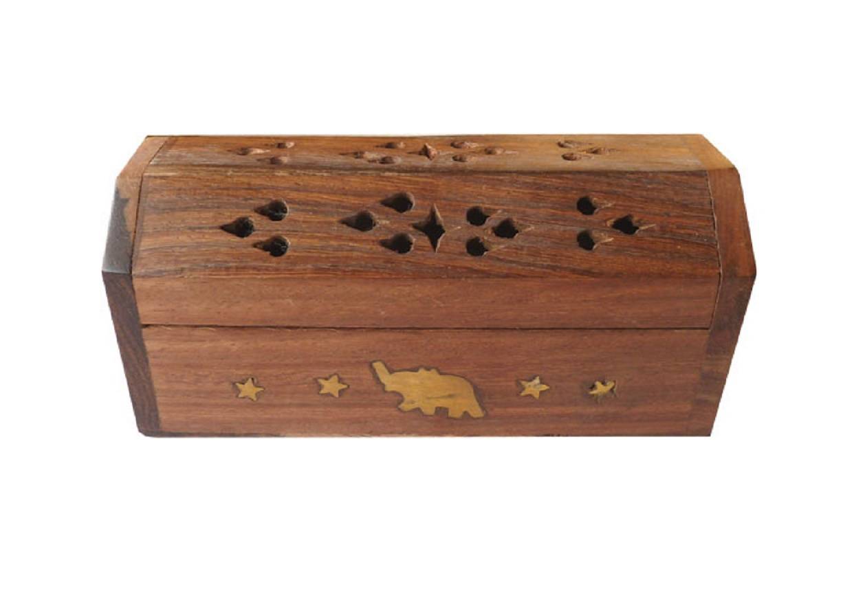 Coffre en bois porte encens éléphant https://chakras-shop.com