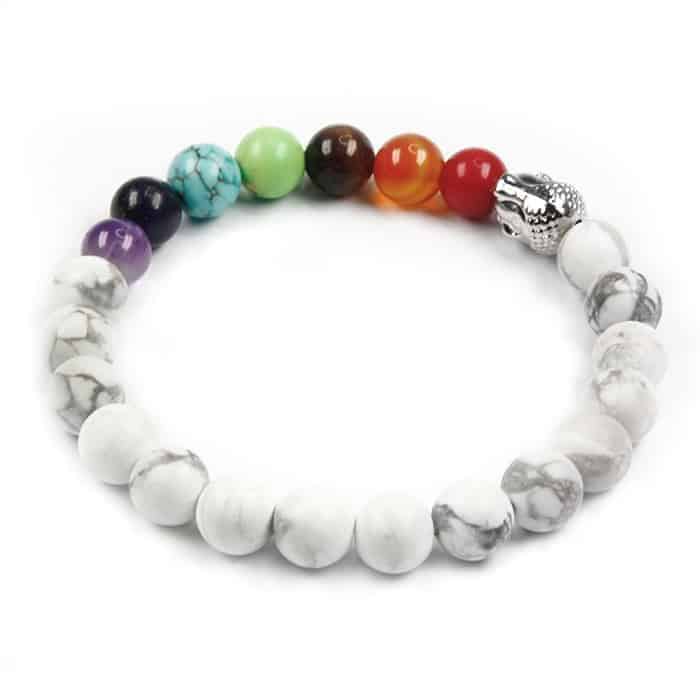 Bracelet 7 Chakras Howlite Bijoux homme en pierre naturelle Bijoux pierre naturelle Bracelet 7 chakras Bracelet pierre naturelle