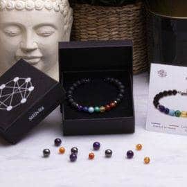 Bracelet 7 Chakras Pierre de Lave Bijoux pierre naturelle Bracelet 7 chakras Bracelet pierre naturelle Déstockage
