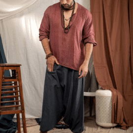 Pantalon Sarouel Large Bleu Foncé https://chakras-shop.com