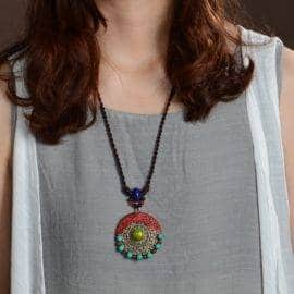 4 DESIGNS Ethnic Jewelry national wind vintage handmade weave bohemian necklace,stone ceramic and stones vintage necklace Non classé