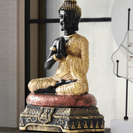 Statue de Bouddha Noir en résine Statuette Bouddha Deco zen