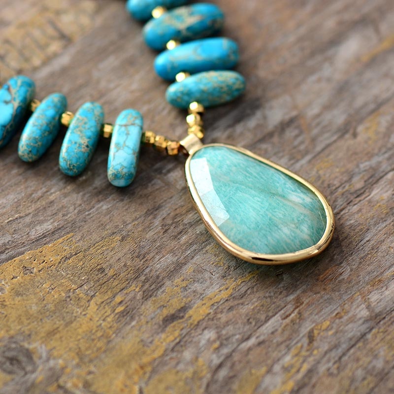 Collier en Pierres naturelles Amazonite et turquoise